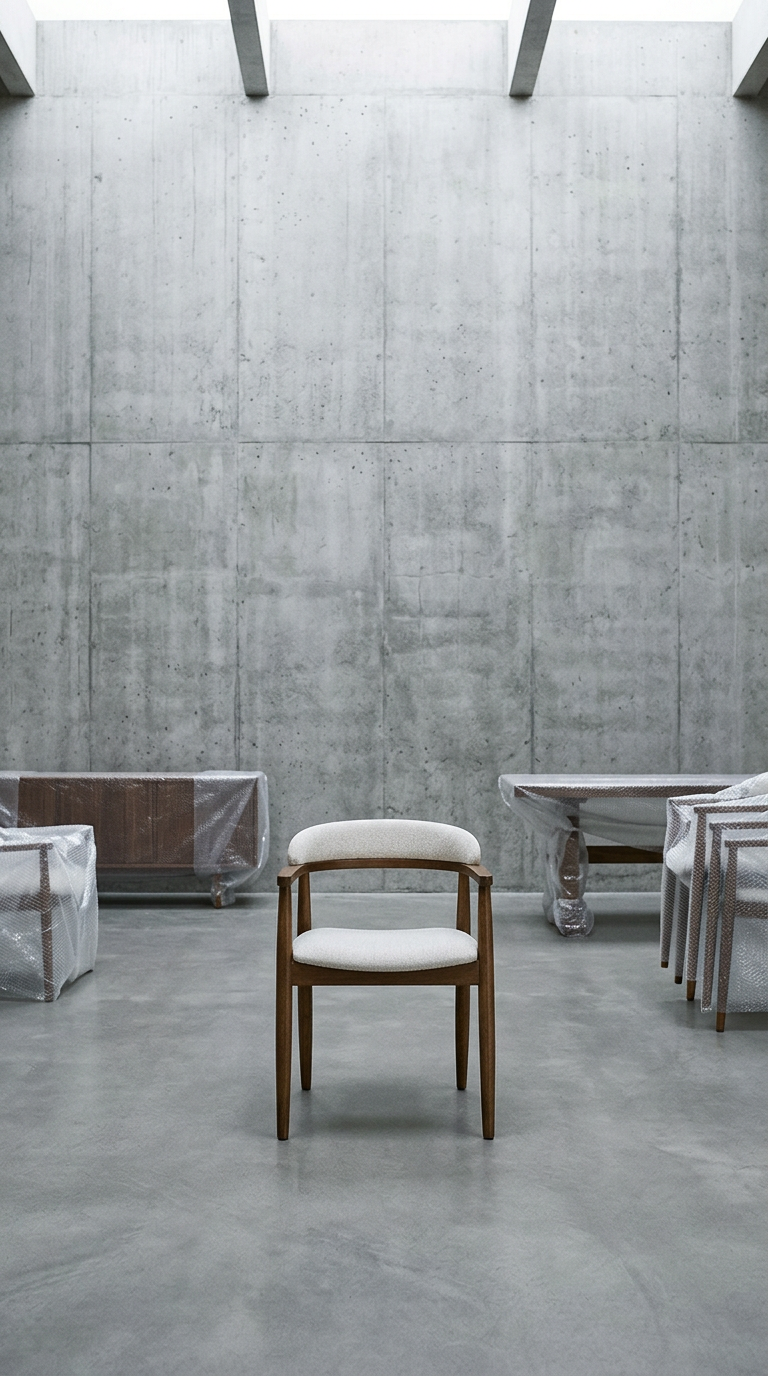 AI product shot of JOSY mid-century dining armchair