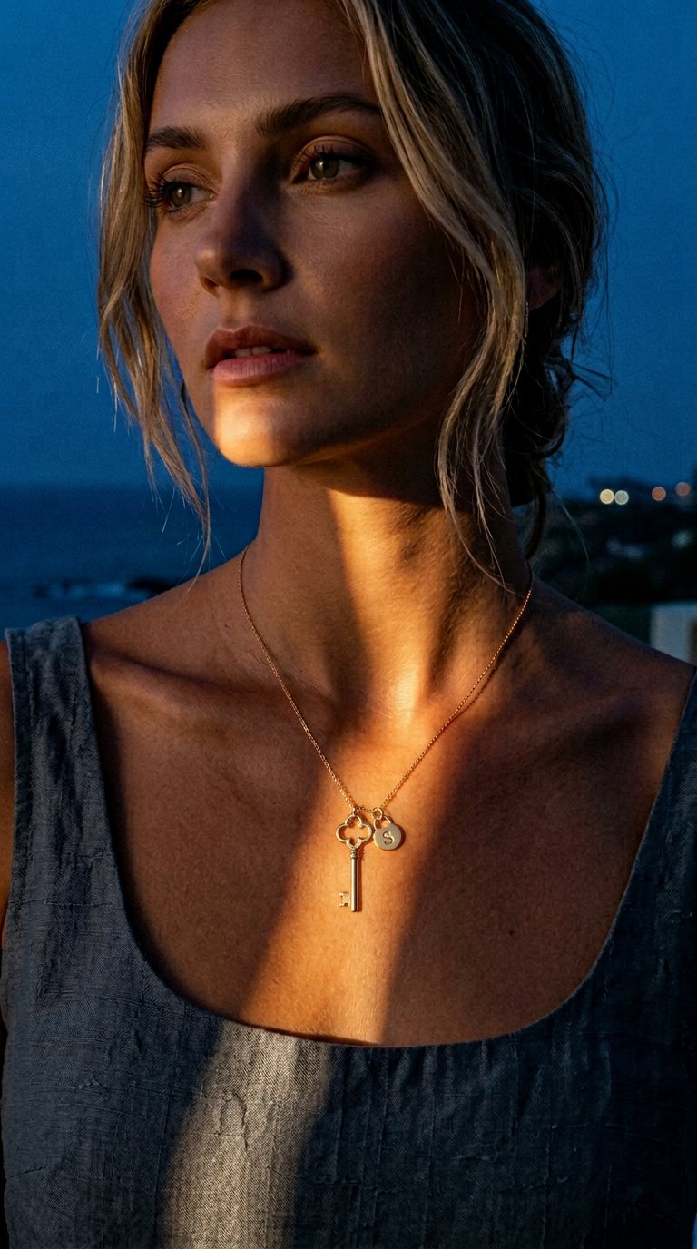 AI product shot of The Lucky Key — Clover Lock Charm Necklace