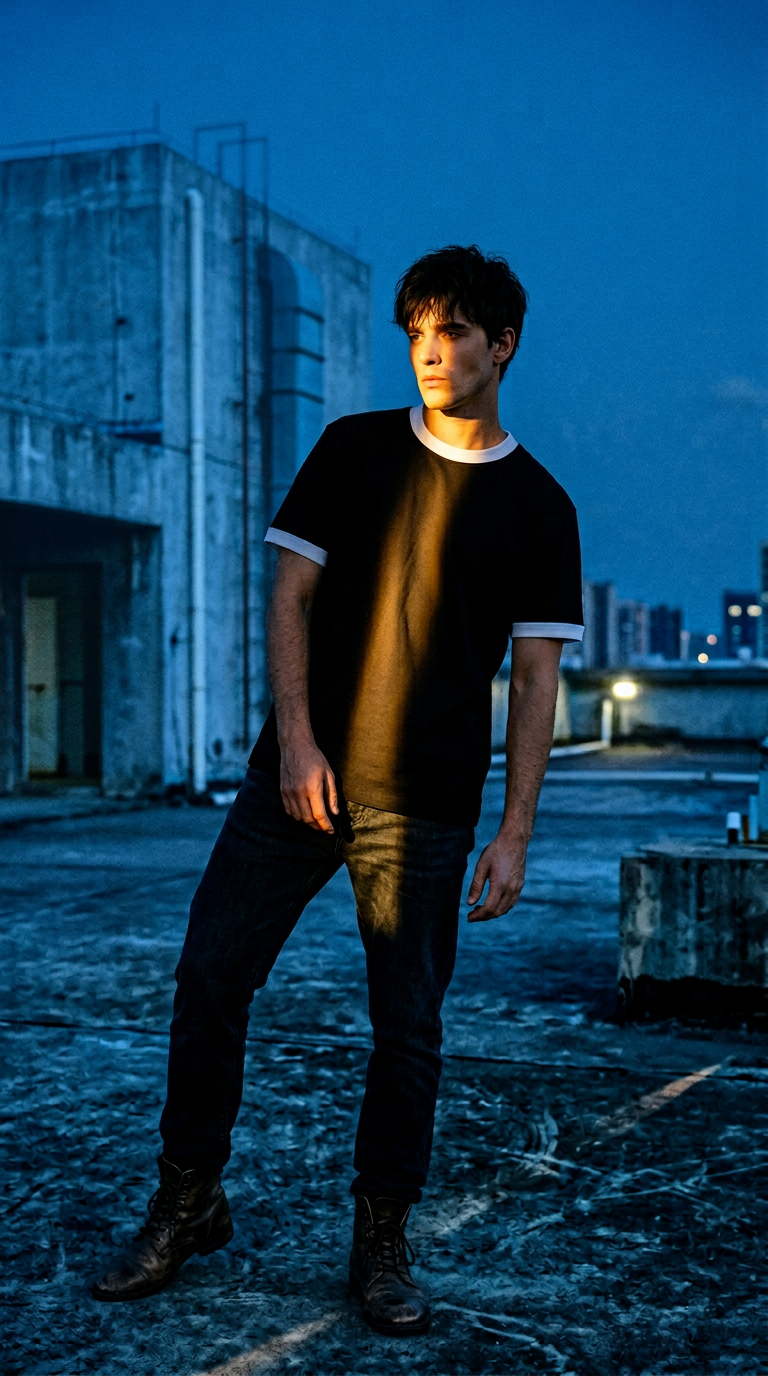 AI product shot of Contrast Edge Ribbed Crewneck T-Shirt