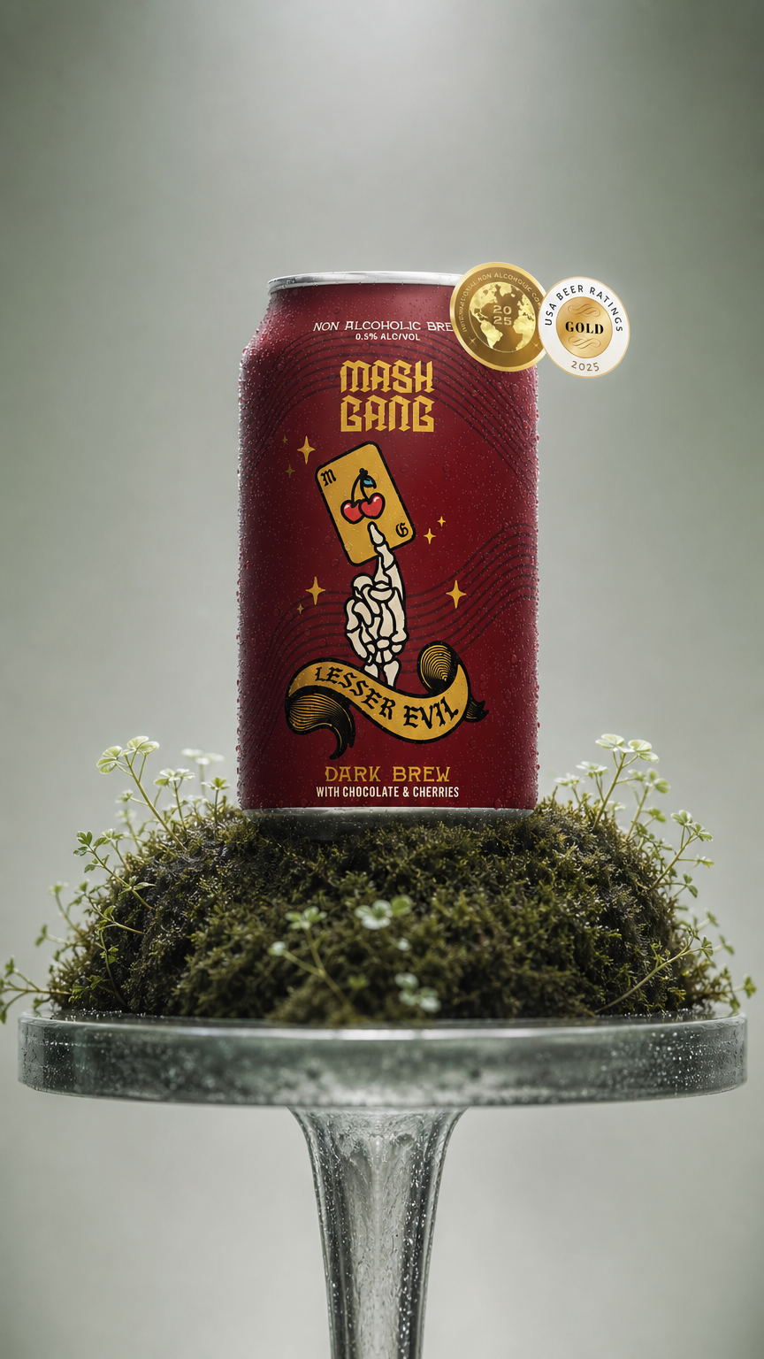 AI product shot of Lesser Evil - Non-Alcoholic - Chocolate Cherry Stout - Basement