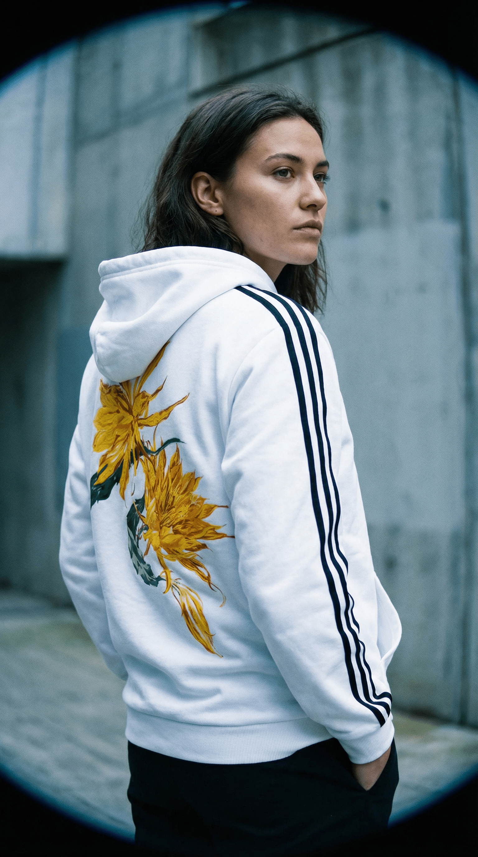 AI product shot of Yohji Yamamoto & Adidas hoodie XL White (Rare import JP)