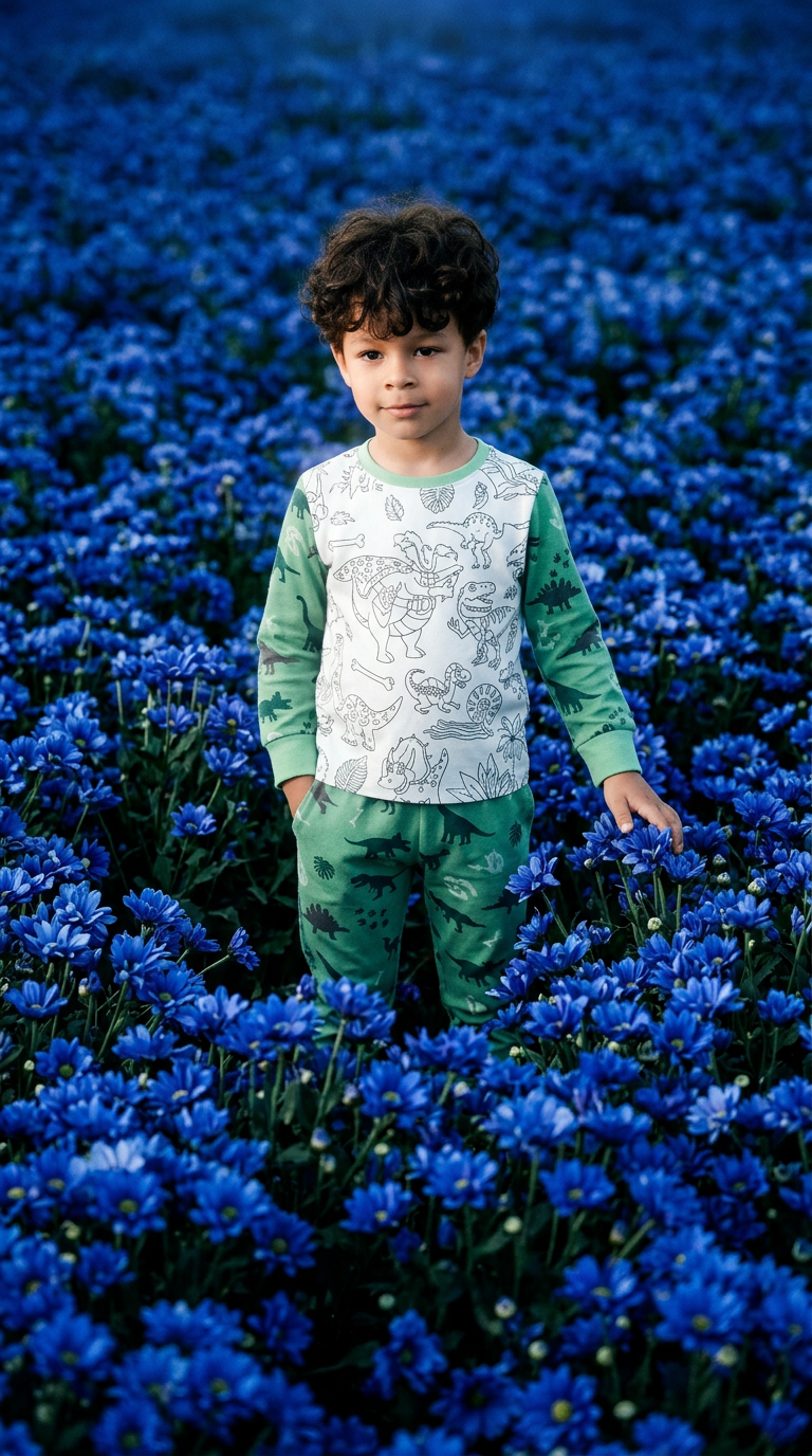 AI product shot of Ausmal-Pyjama für Kinder – Dino Darlo | OEKO-TEX® | von MyKidzy