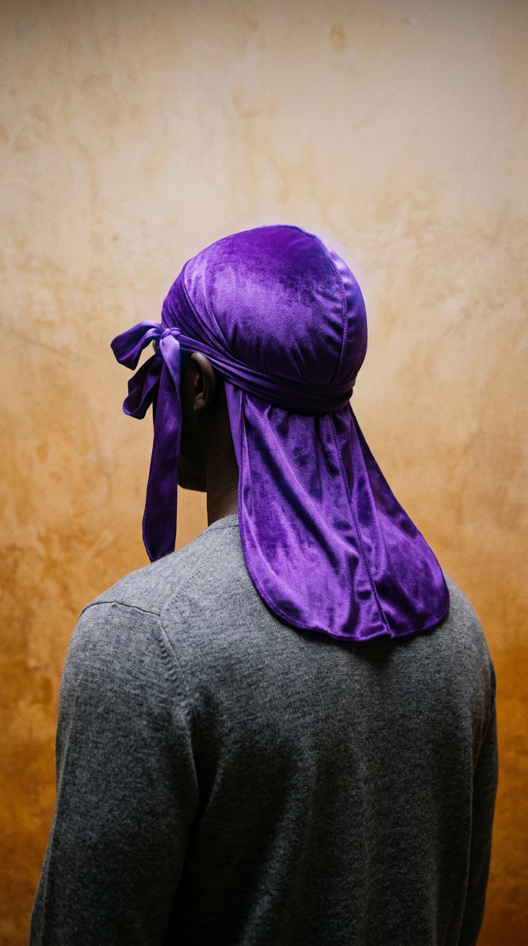 AI product shot of Purple Velvet durag