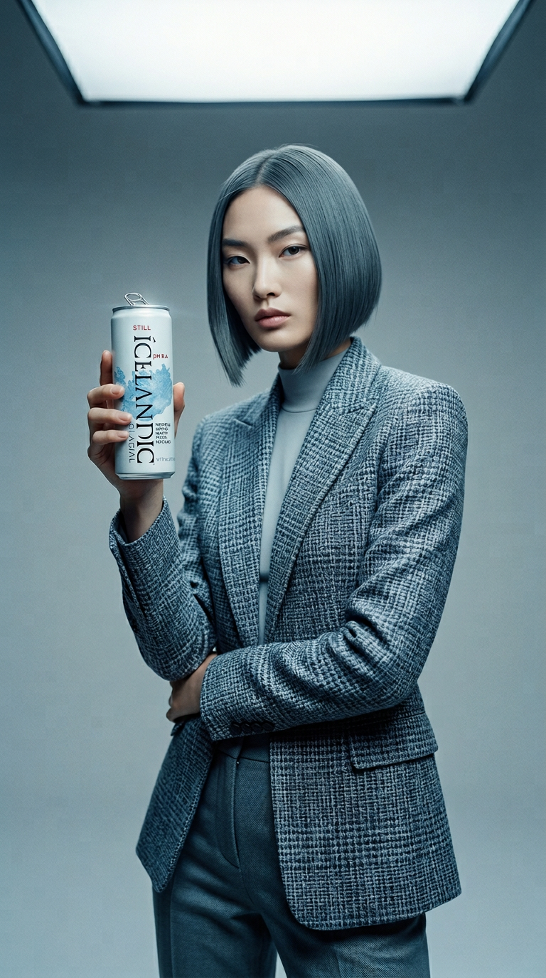 AI product shot of Icelandic Glacial in Aluminum Cans