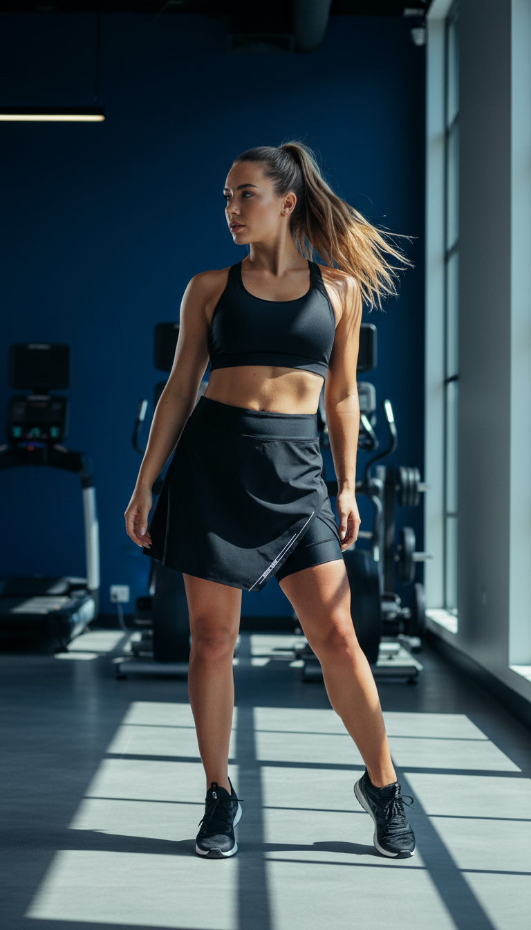 AI product shot of JolieRide Skirt cycling skirt with cycling shorts and 50+ UV protection