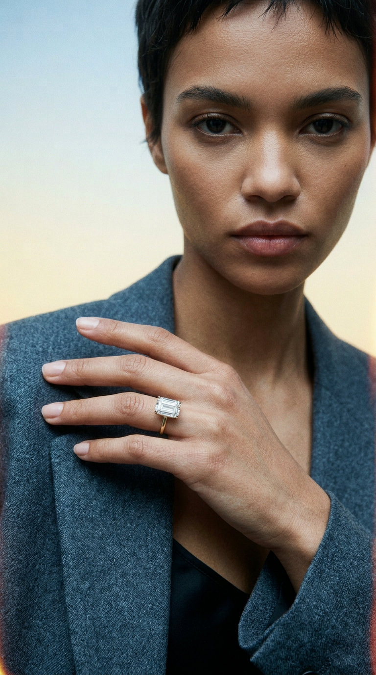 AI product shot of Safia - Emerald Cut Solitaire Engagement Ring