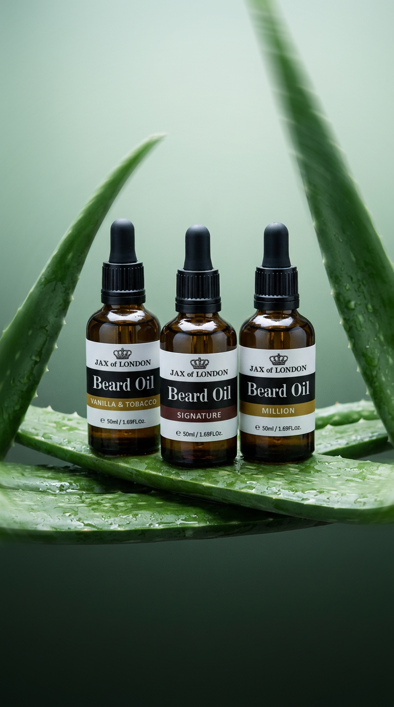 AI product shot of Three Cologne Inspired Beard Oil Set