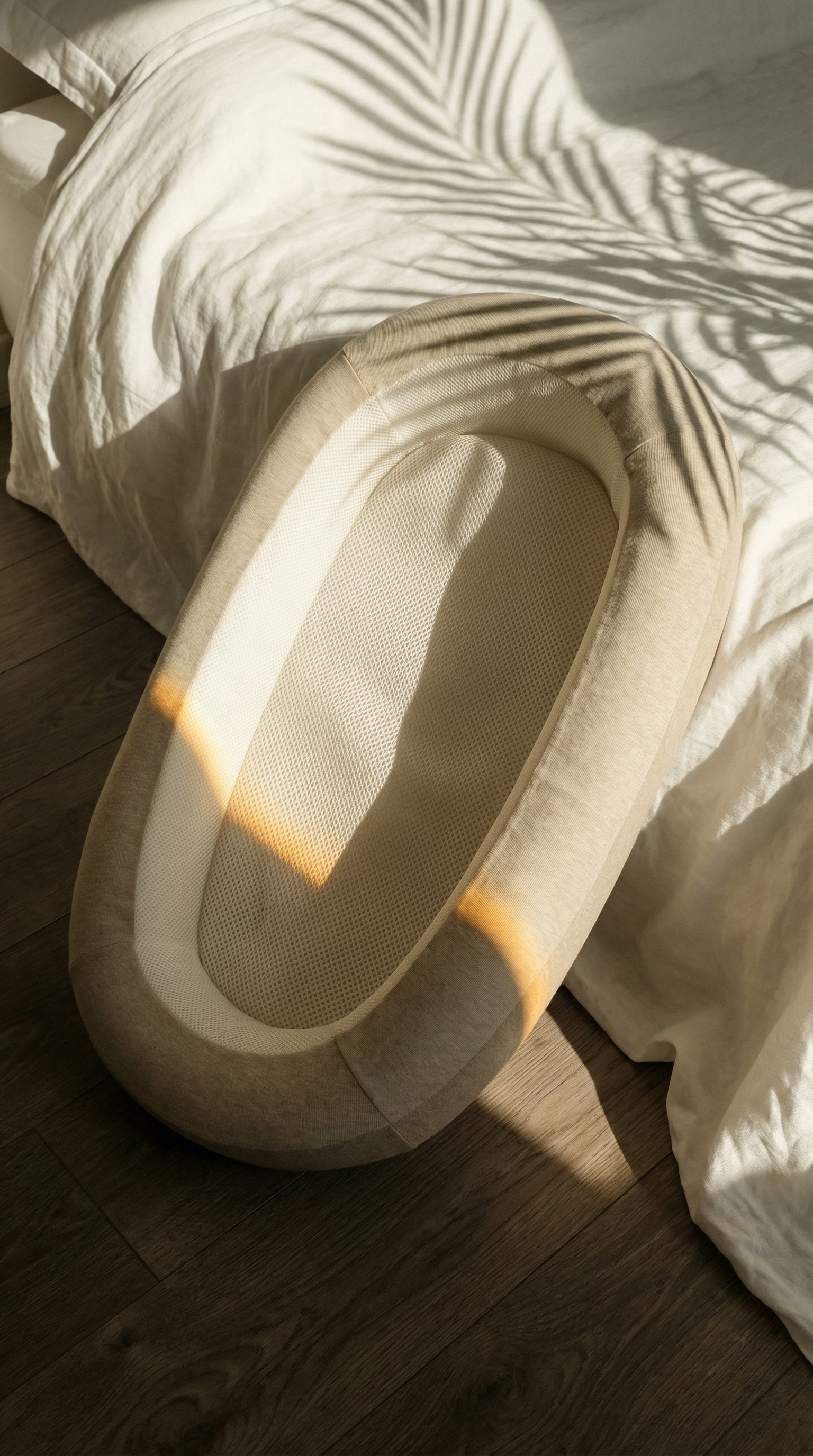 AI product shot of Organic Sorona Filling Oeko-Tex Customized 90*55cm Baby Lounger Beige White Food Contact Grade Baby Sleeping Lounger Nest