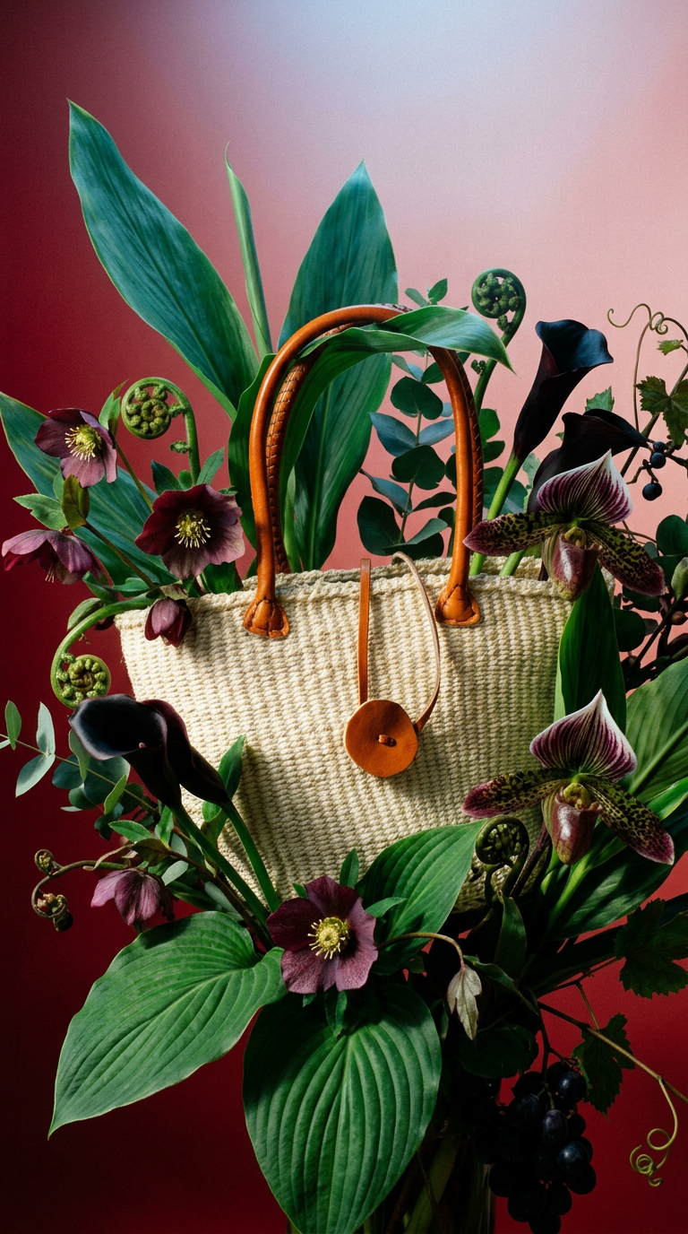 AI product shot of Asili sisal naturel mini tote bag wit
