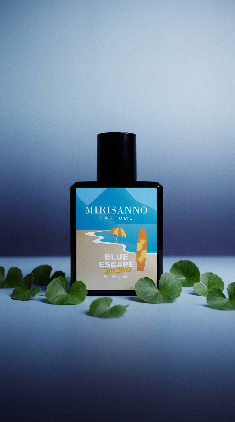 AI product shot of Blue Escape Paradise Eau de Parfum