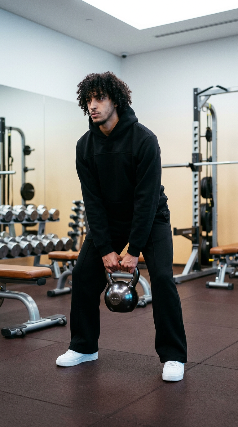 AI product shot of Triple Black Tracksuit