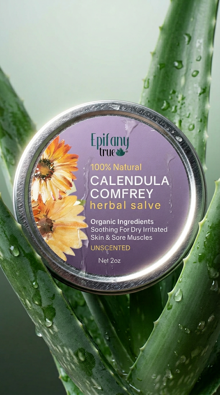 AI product shot of Calendula Comfrey Herbal Salve 2oz Fragrance-Free