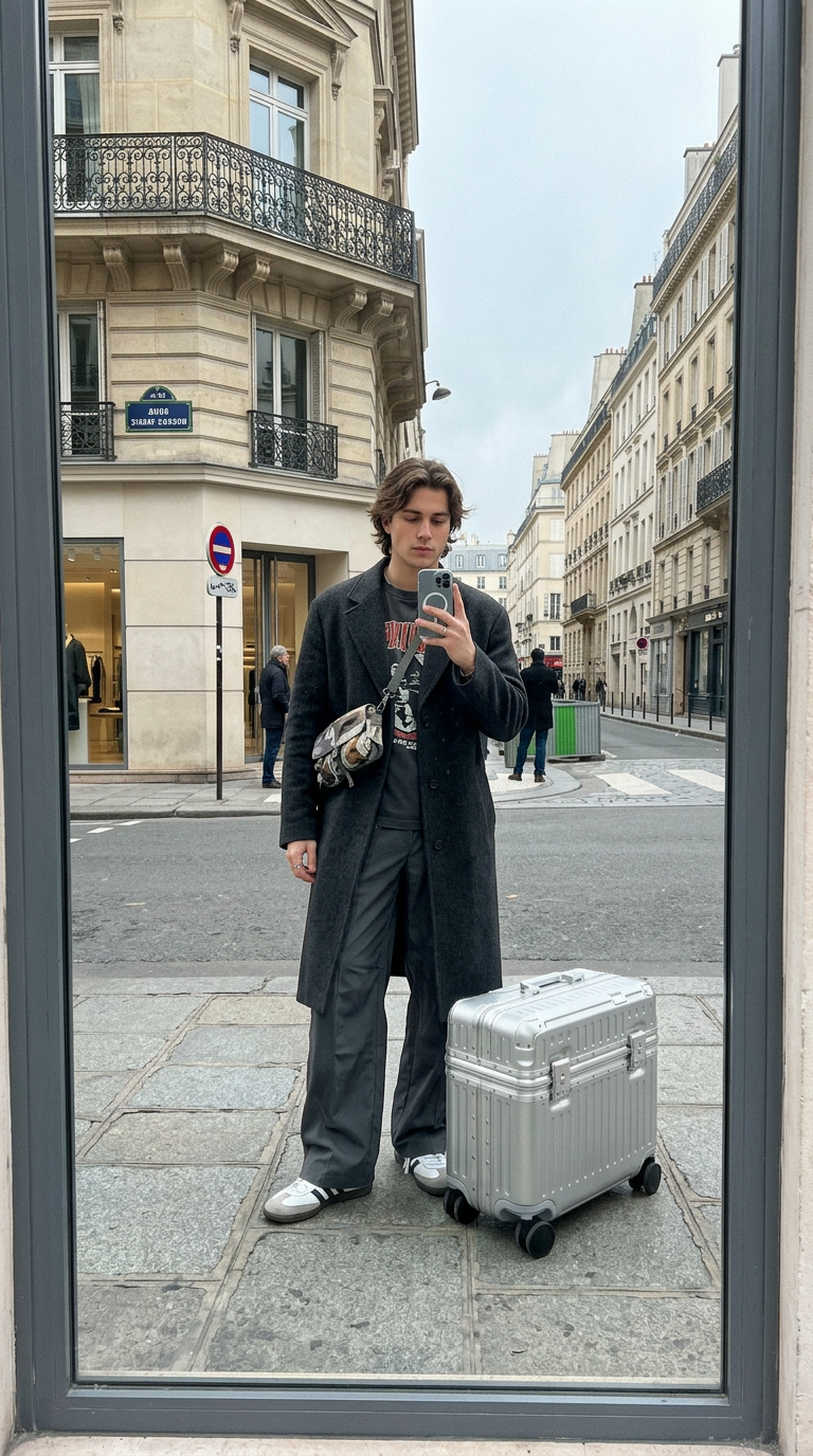 AI product shot of Concord EdgeFrame Pilot Carry-On Suitcase, Lunar Silver