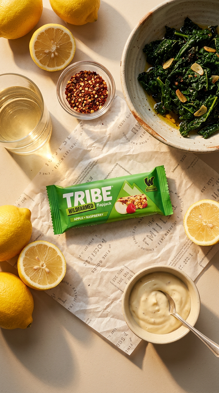 AI product shot of TRIBE x Wildfarmed Flapjack Bars | Delicious Tasting Flapjack | Made with Regen Oats | Sustained Energy