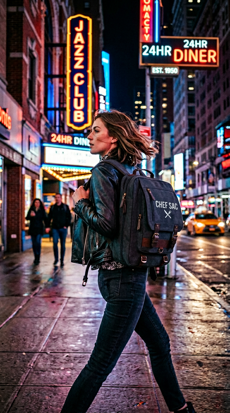 AI product shot of Retro Chef Knife Backpack