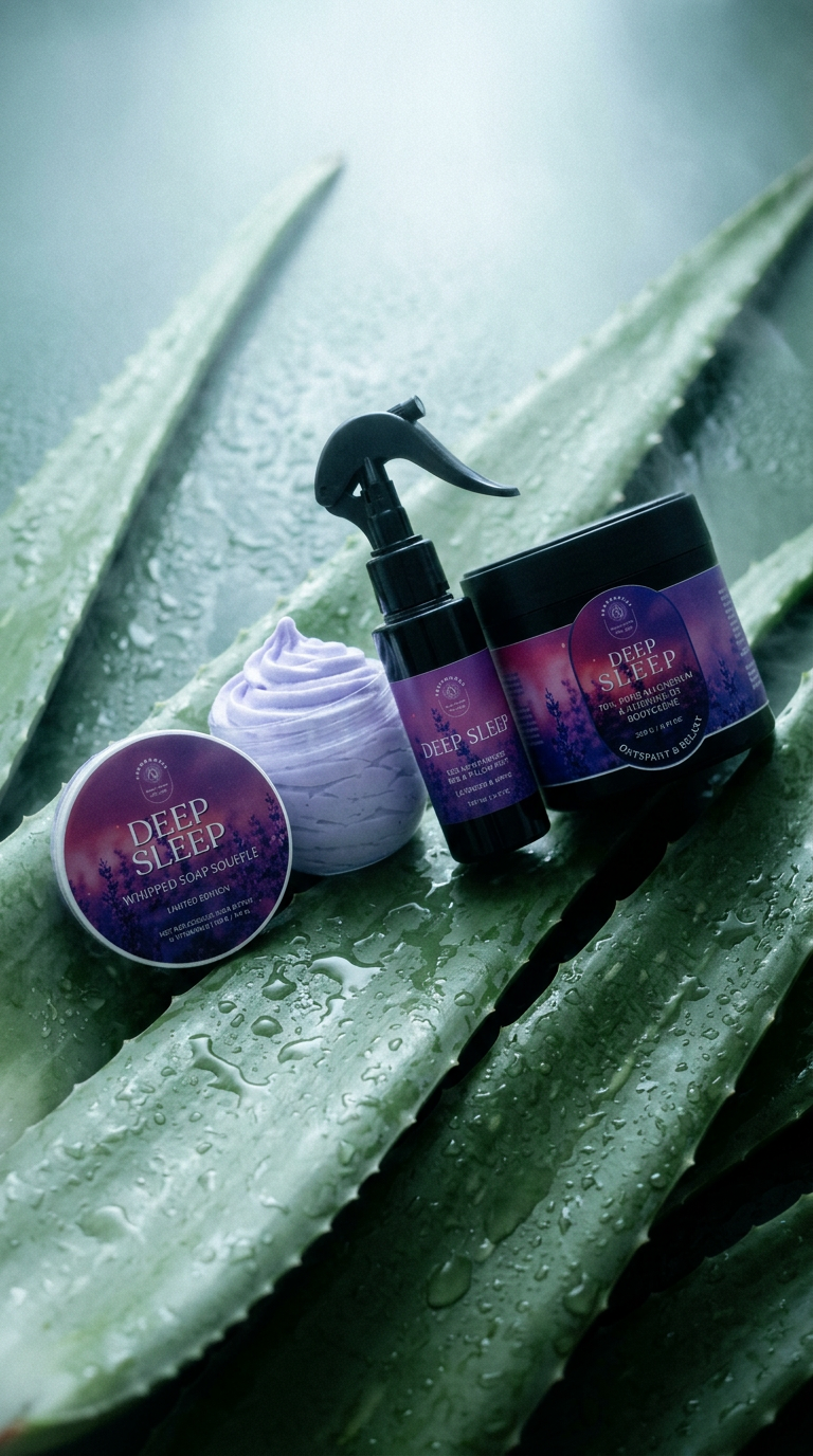 AI product shot of Deep Sleep magnesiumcreme set – Lavendel & Appel