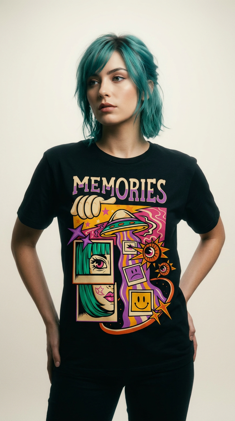 AI product shot of mat tshirts memories