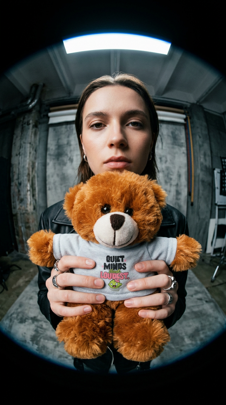 AI product shot of Quiet Minds Think Loudest Plushie — 8" Animal with Custom T-Shirt (Choose Your Animal)