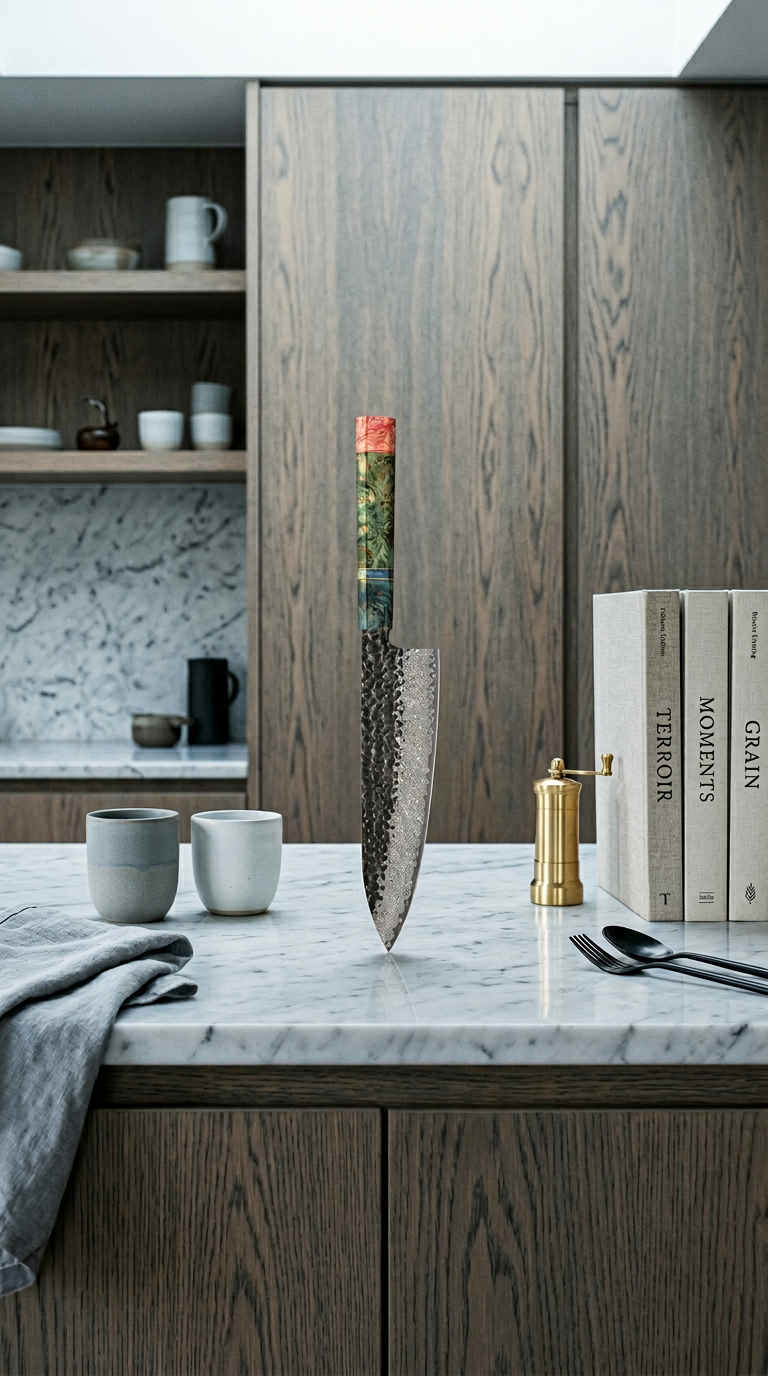 AI product shot of Kōri Damascus Chef Knife