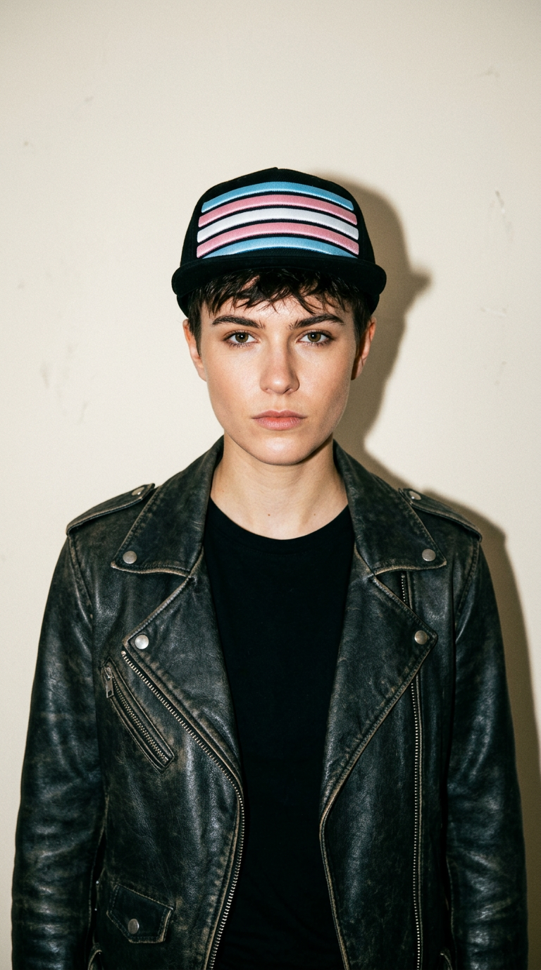 AI product shot of Trans Pride Flat Billed Snap Back Cap