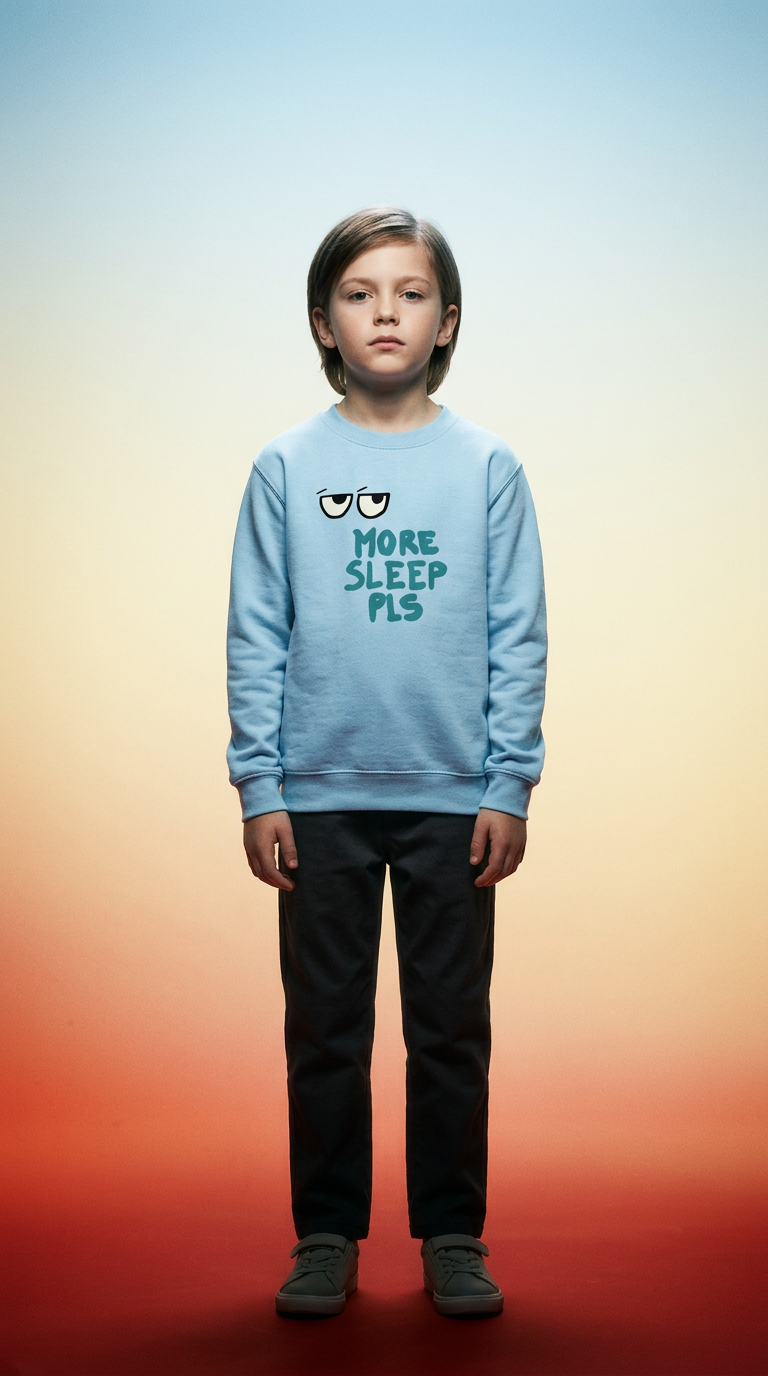 AI product shot of More Sleep PLS Kids Sweatshirt - Cozy Pullover for Children