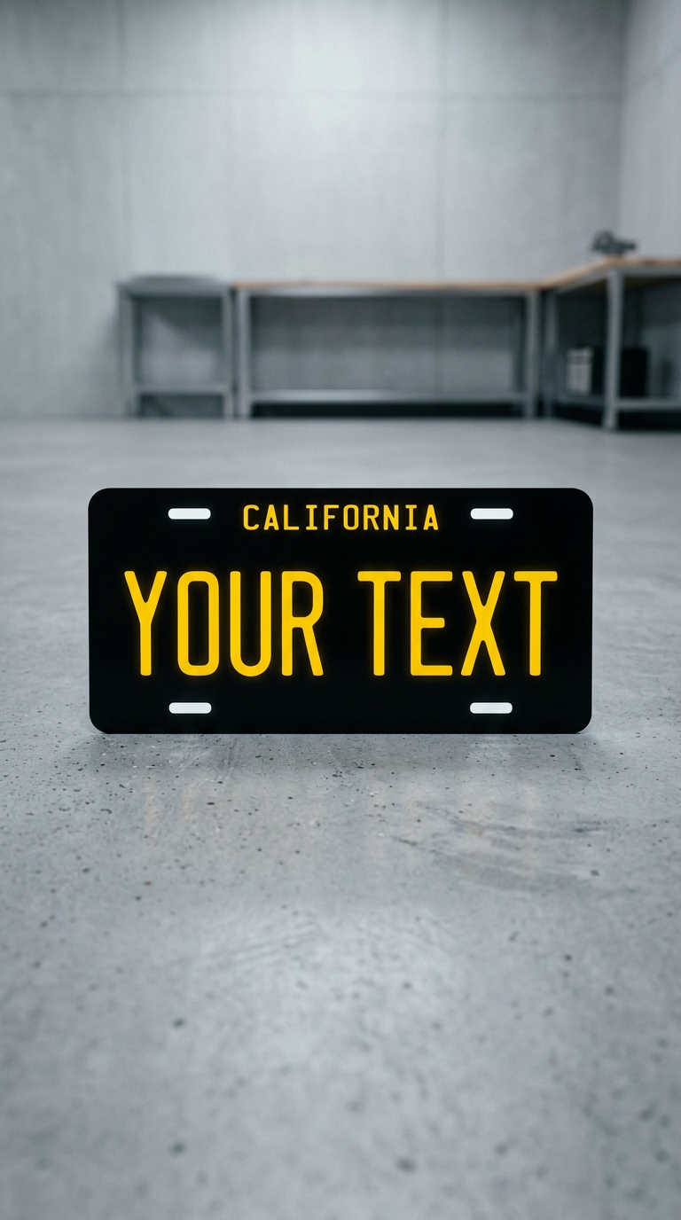 AI product shot of Personalized California 6" X 12" Aluminum Souvenir License Plate - Black Full Size