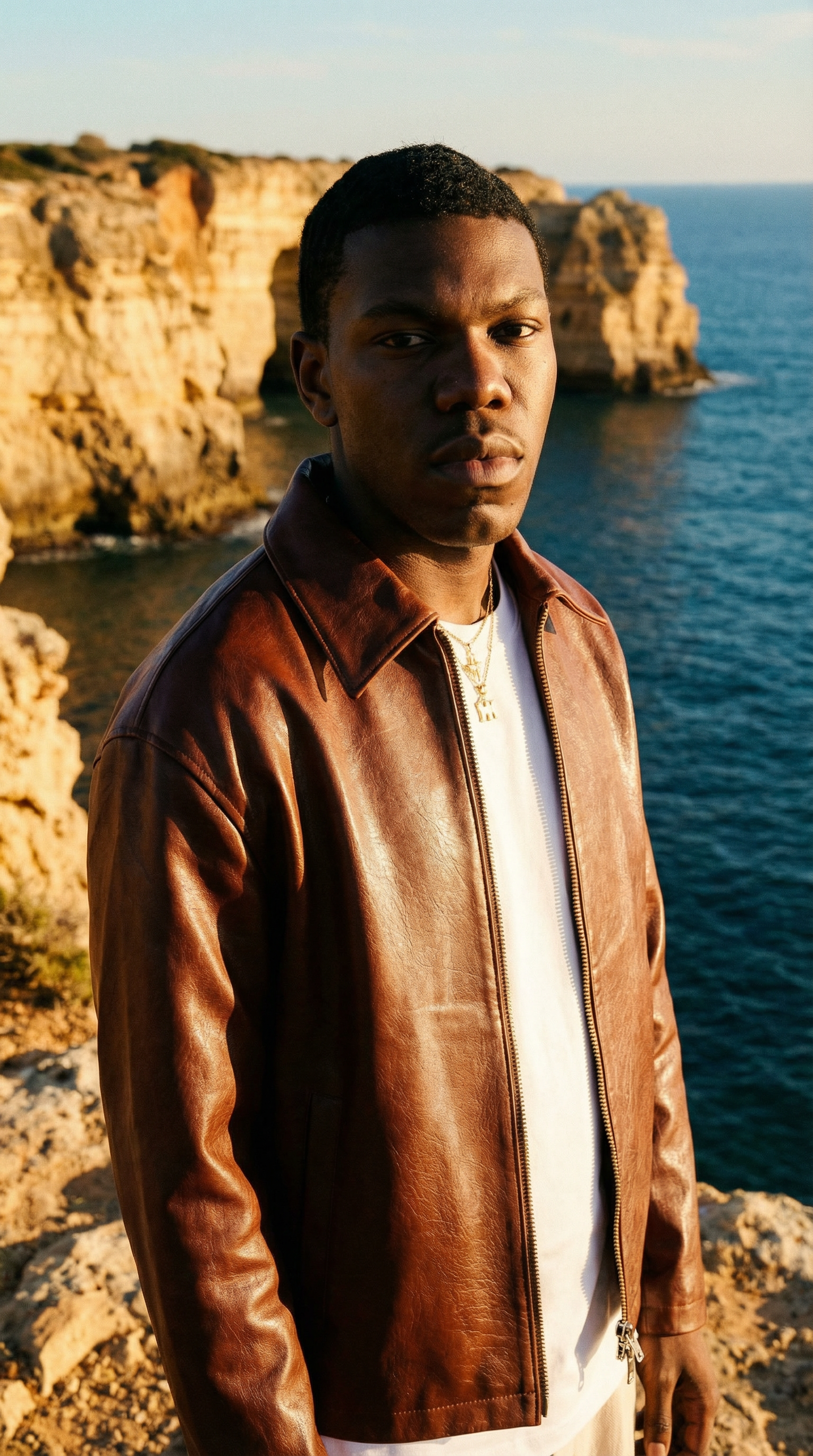 AI product shot of High Gloss Leather Jacket - Cognac