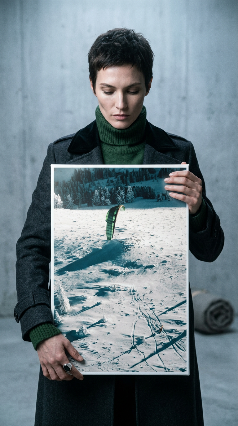 AI product shot of Canvas Art Print - Snowy Kite Surfer, Wall Decor, Mountain Vibes