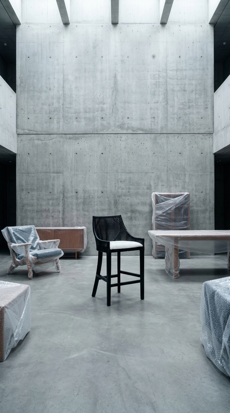 AI product shot of Cleveland Black Rattan Counter Stool