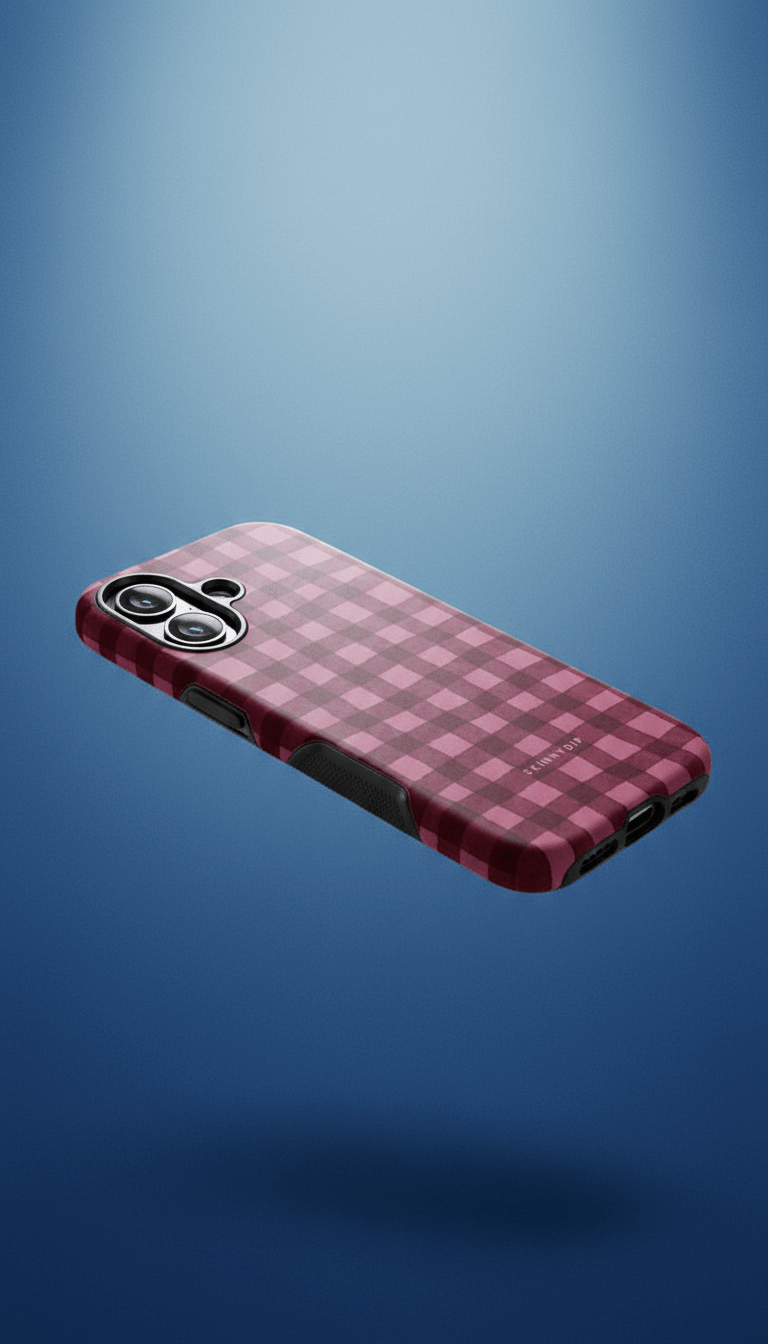 AI product shot of Burgundy Gingham Ultra Protective iPhone Case