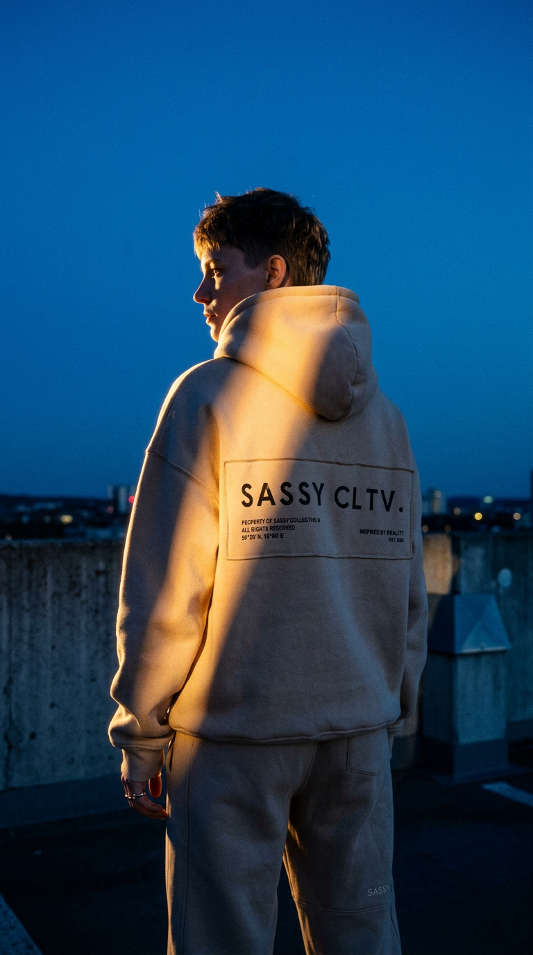 AI product shot of BLUZA SASSY UNISEX BEIGE