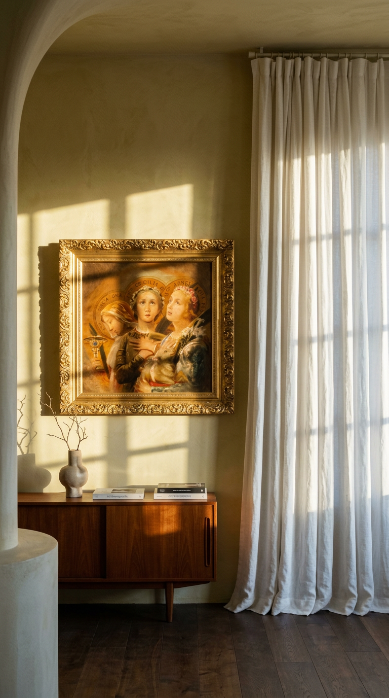 AI product shot of "The Three Female Saints" – 19th Century Oil Painting, France