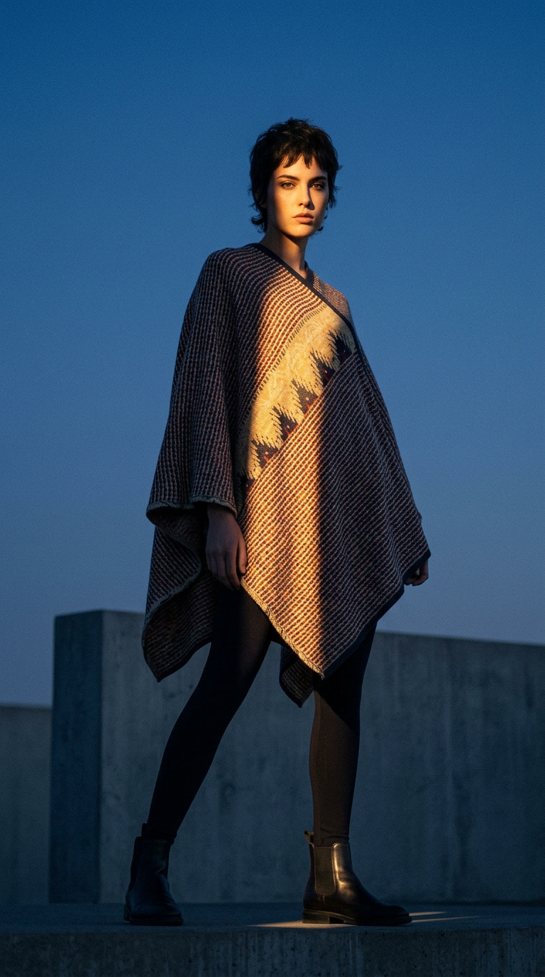 AI product shot of Butterfly Top “Billie Eilish Kantha Sleeves Poncho