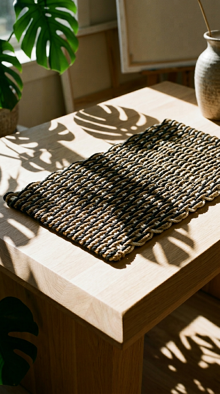 AI product shot of Natural Charcoal and White Rope Doormat - 45 cm x 75 cm