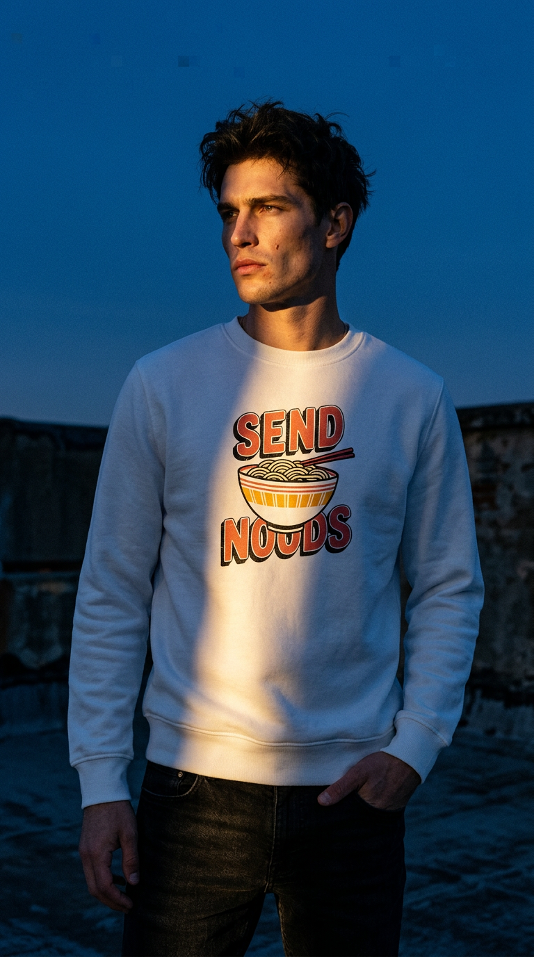AI product shot of Send noods