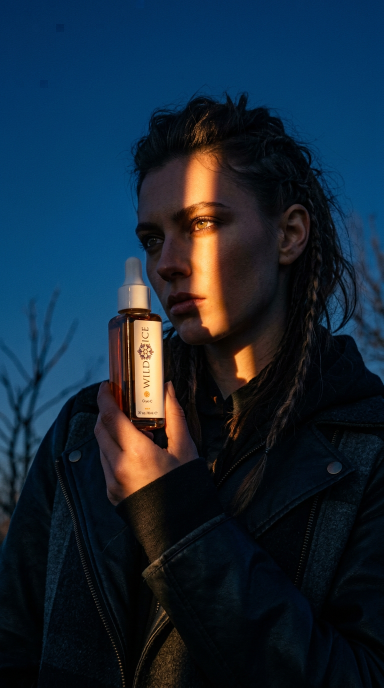 AI product shot of Mini Cryo-C: Sea Buckthorn and Vitamin C Facial Glow Serum
