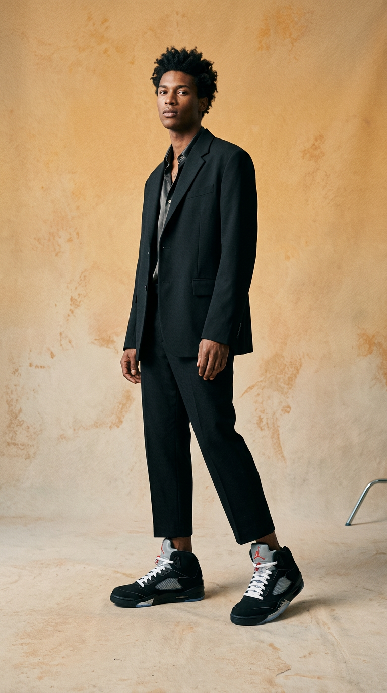 AI product shot of Jordan 5 Retro OG Black Metallic Reimagined