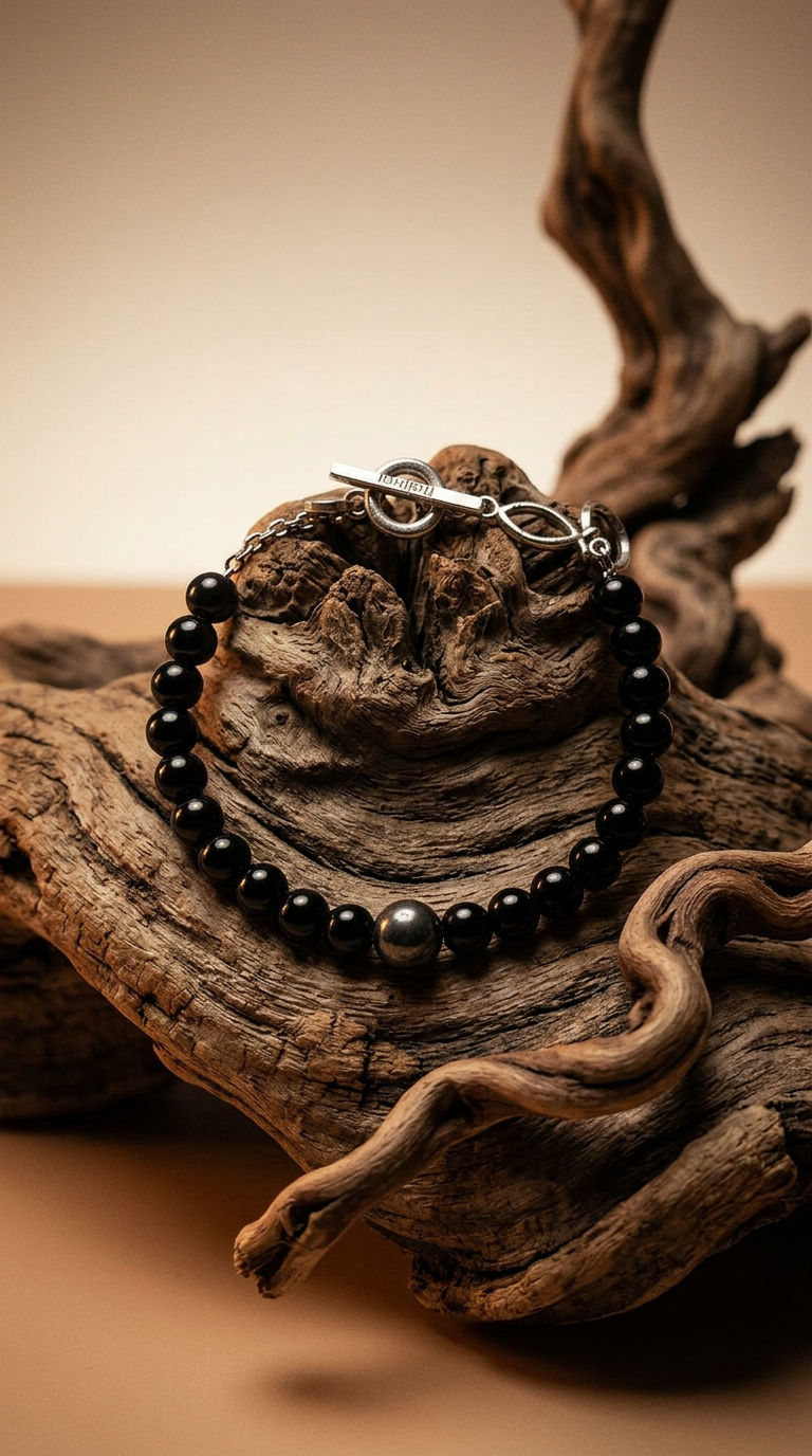 AI product shot of Unique Black Lace Agate Bracelet