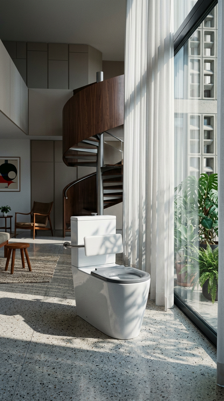 AI product shot of Wolfen 800 Close Coupled Back to Wall Rimless Toilet Suite with Single Flap Seat Grey with Backrest (4 Star)