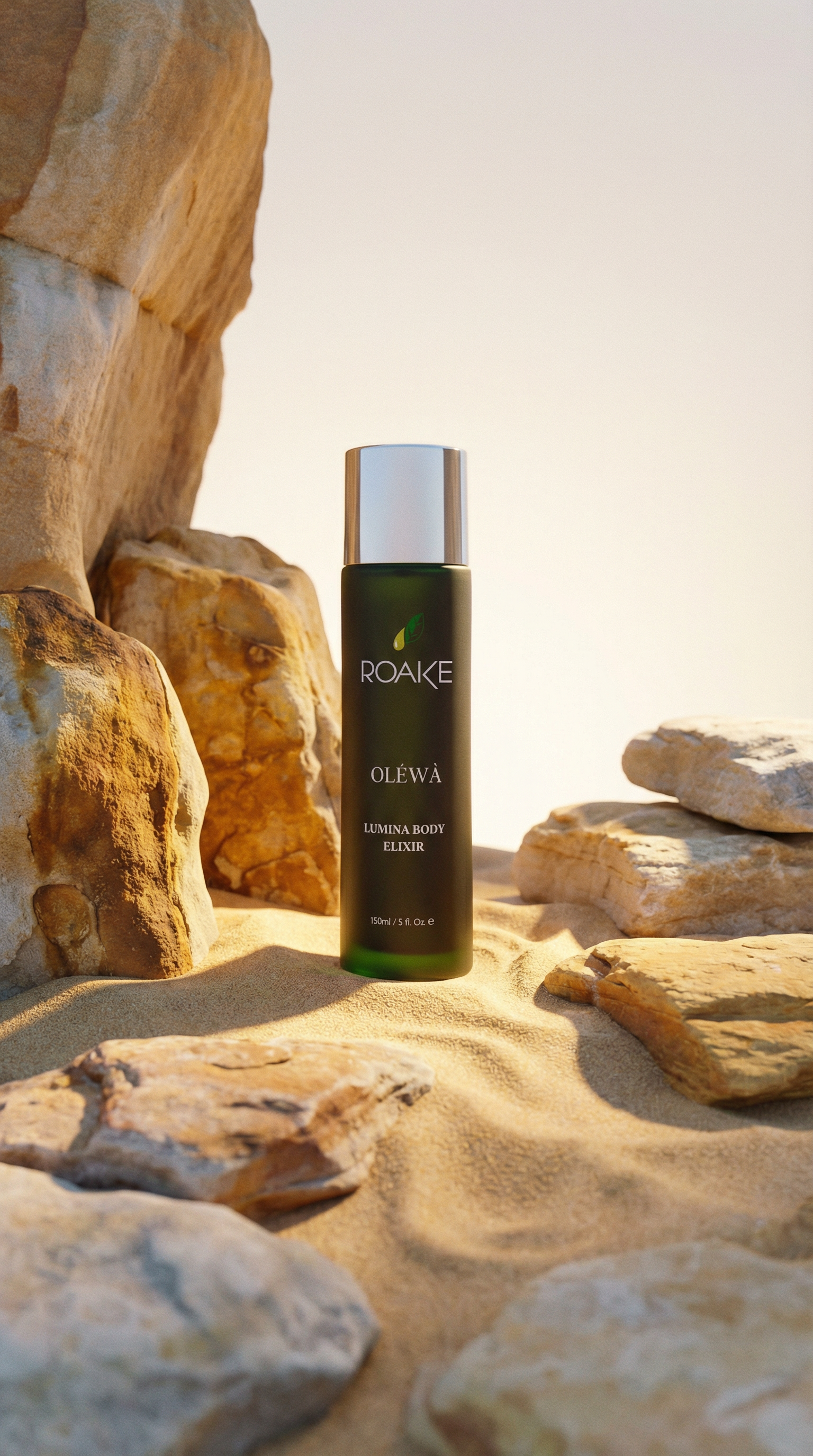 AI product shot of Oléwà Lumina Body Elixir