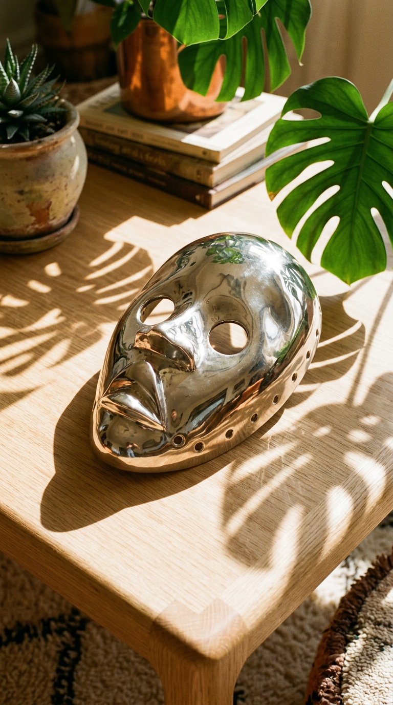 AI product shot of Sterling Silver Dan Mask – A Masterpiece of Art and Craftsmanship