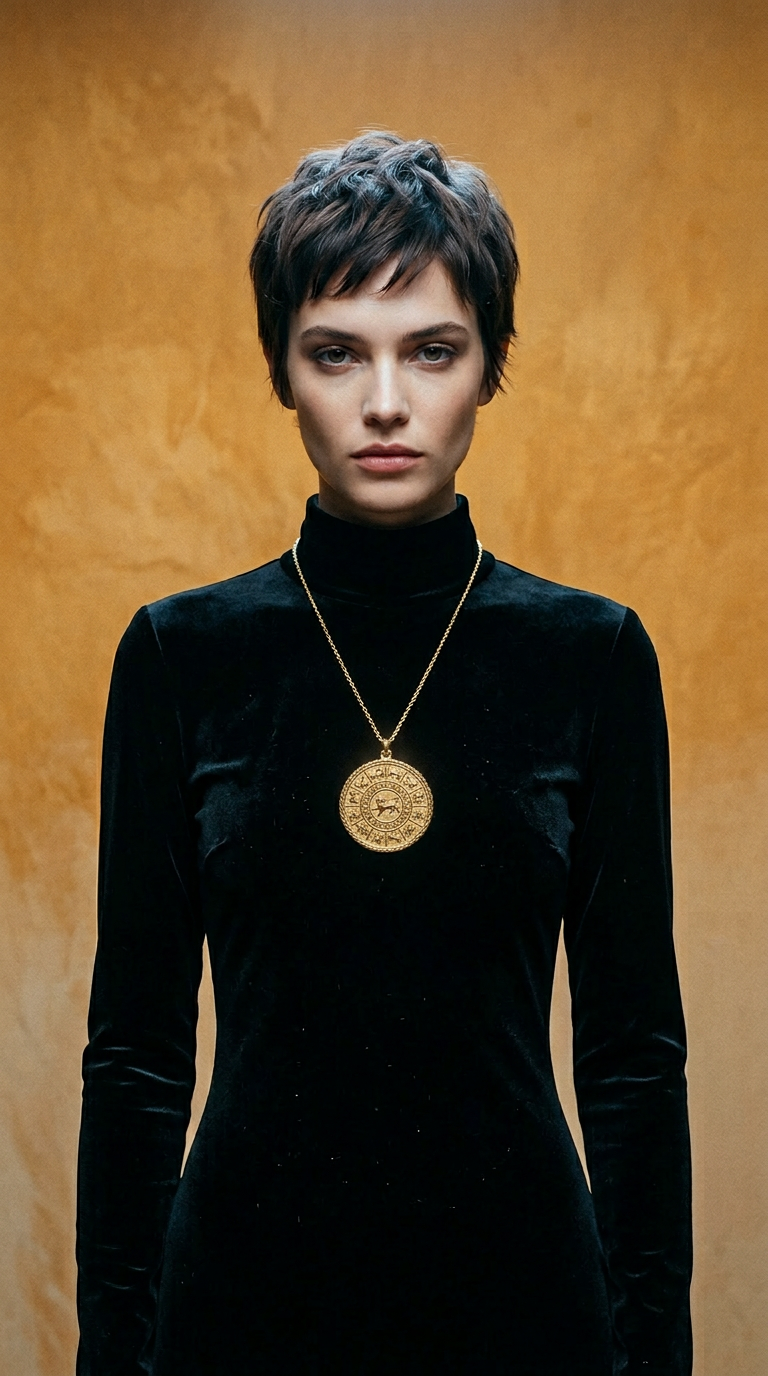 AI product shot of Pendentif Zodiaque – Plaqué Or 18 Carats – 12 Signes et chaîne au Choix