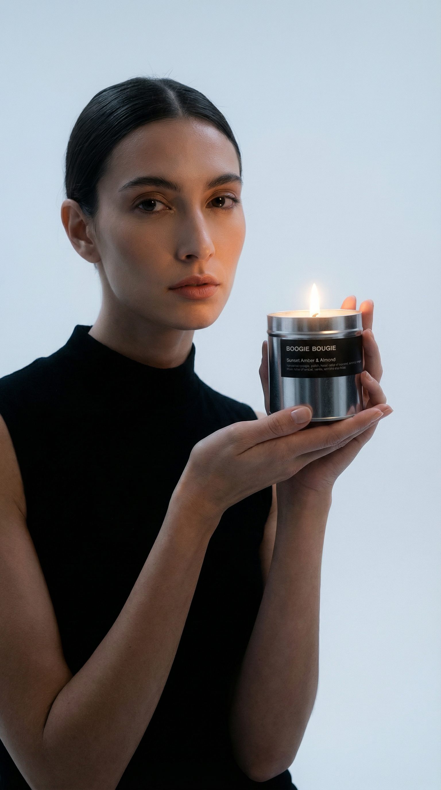 AI product shot of Boogie Bougie Scented Candle Sunset Amber & Almond