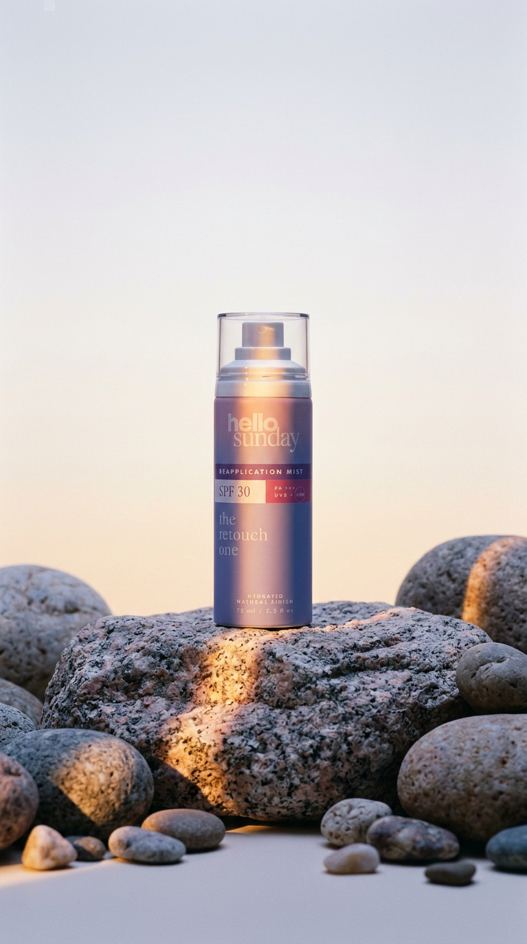 AI product shot of Hello Sunday The Retouch One - Reapplication mist with niacinamide, PA++++, SPF30 75ml