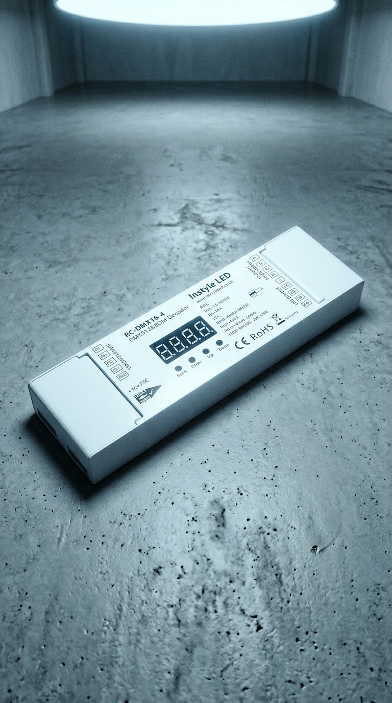 AI product shot of 4 Channel | 4 x 5A | DMX 512 | LED Decoder (16-Bit)