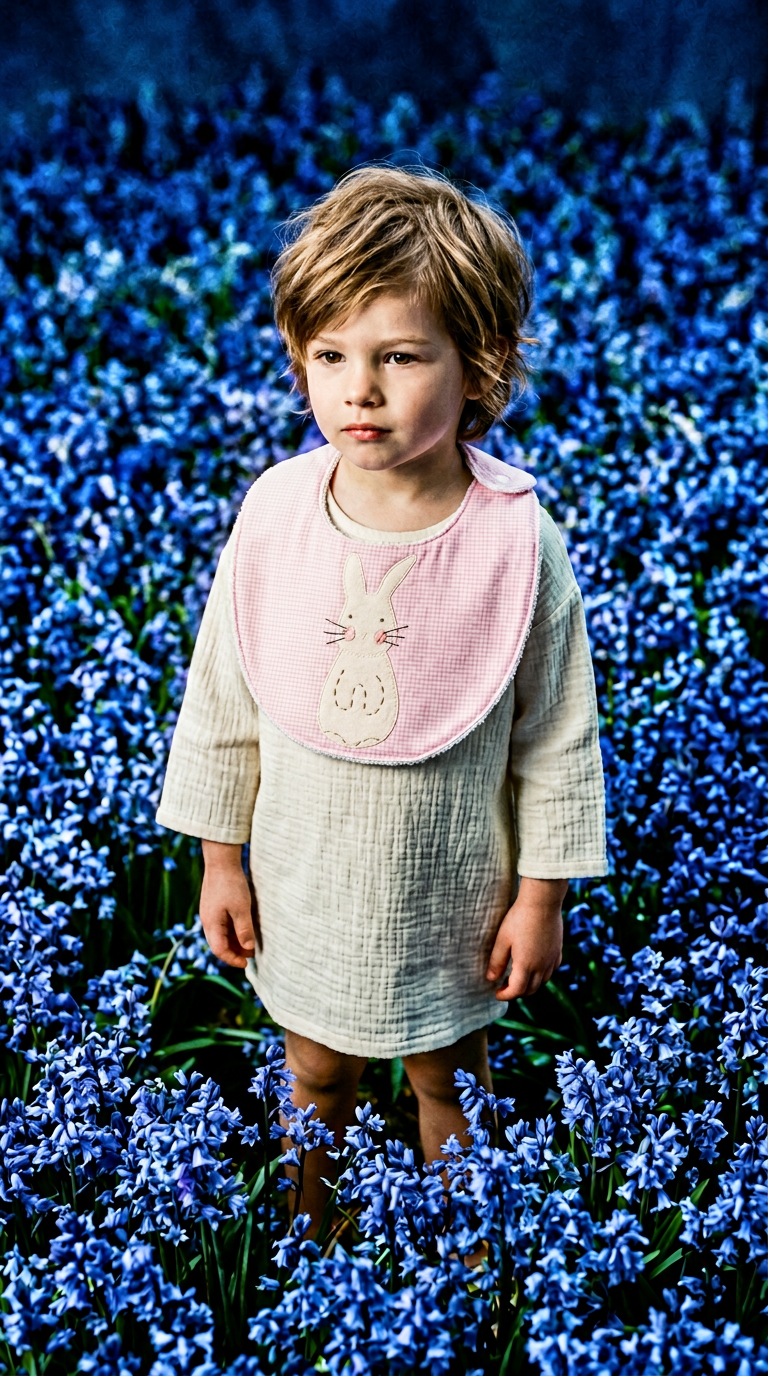 AI product shot of Baby Bib | Bunny Applique | Pink Gingham | Cotton | Handmade