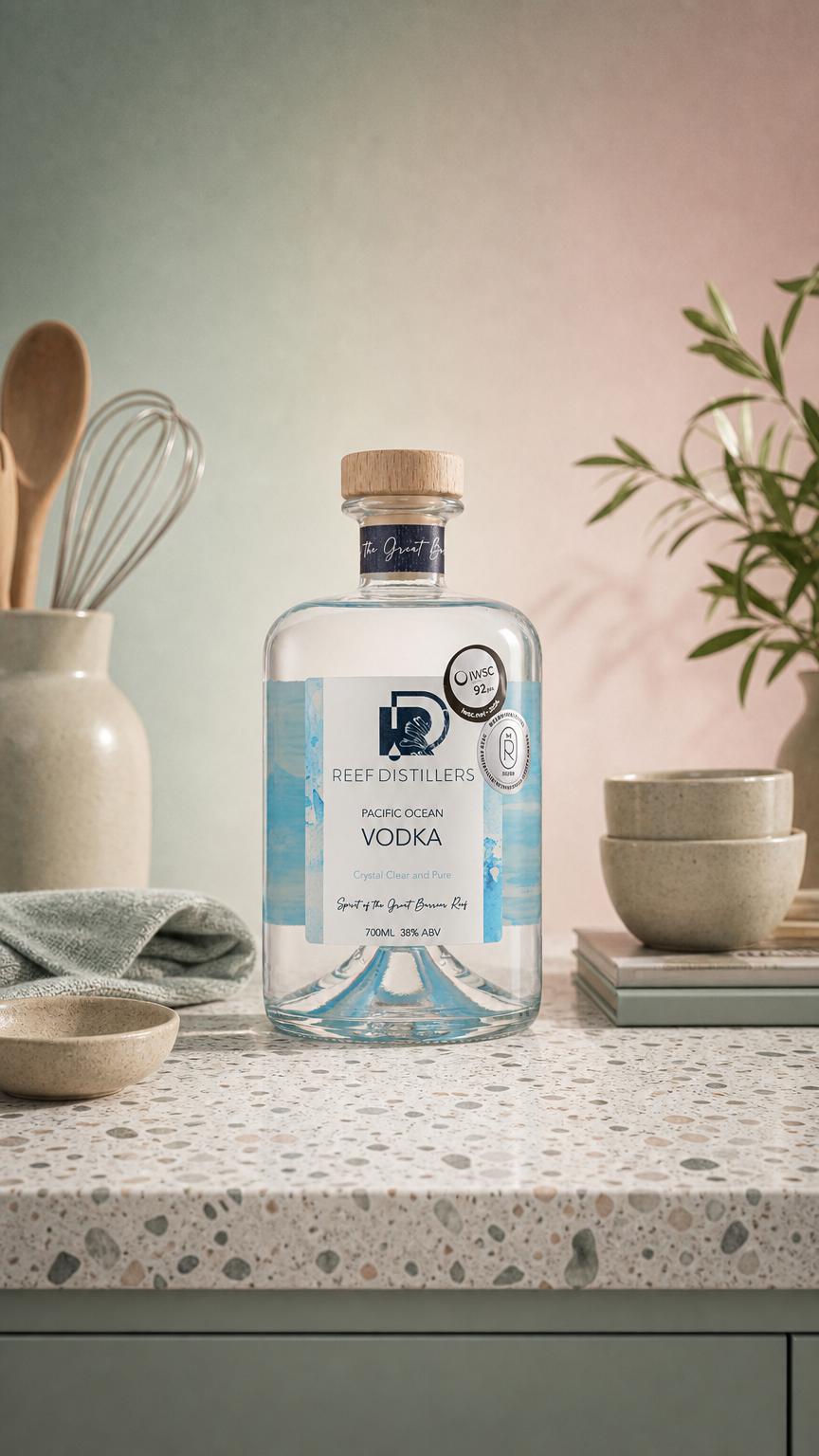 AI product shot of Pacific Ocean Vodka