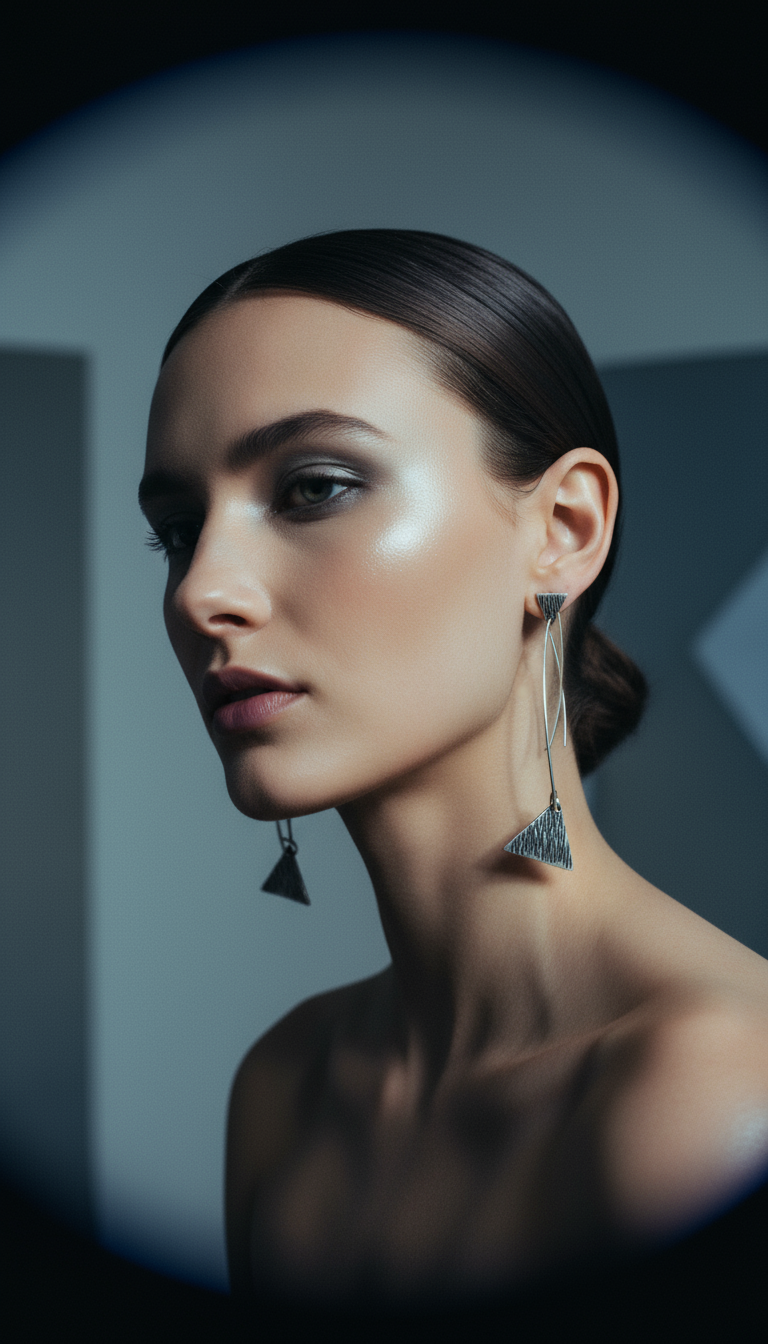 AI product shot of Triangle Sterling Silver Dangle Earrings
