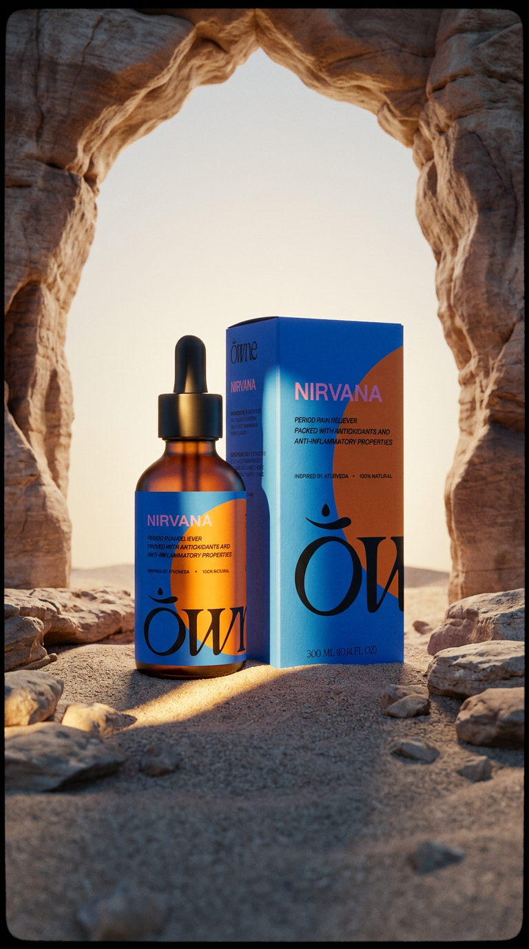 AI product shot of NIRVANA Period Pain Reliever