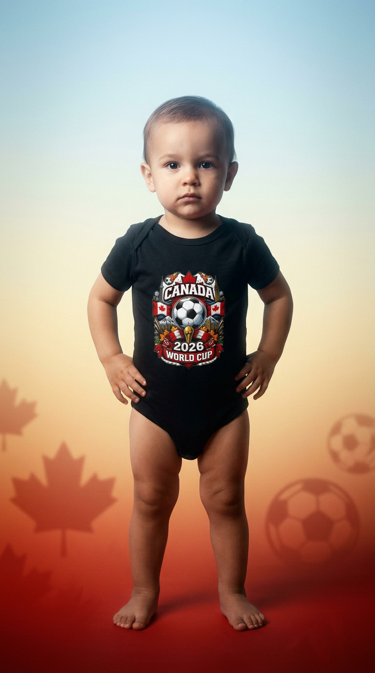 AI product shot of Infant Baby Rib Bodysuit_World Cup Canada